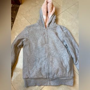 Reversible gray and pink fur jacket